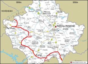 Mapa Kosova. Staženo z <b>ezilon.com</b>.