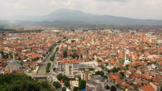 Výhled z hradu na Prizren, historické město Kosova.